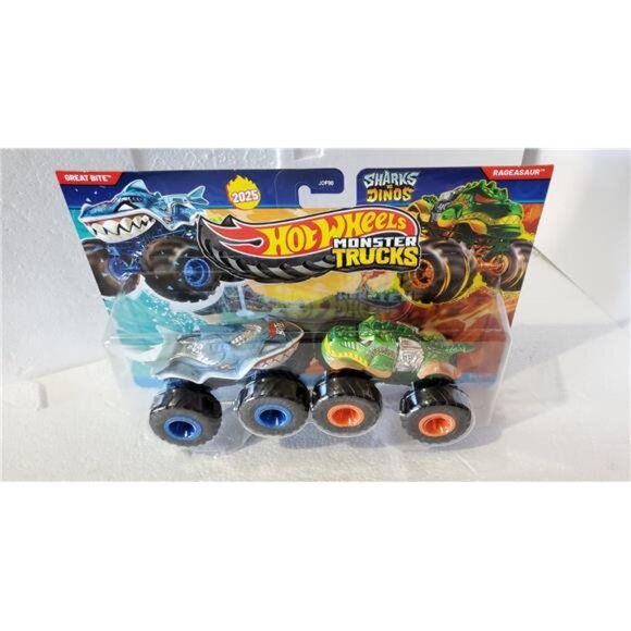Hot Wheels Monster Trucks 2025 Great Bit vs Rageasau – Sharks vs Dinos 2-Pack - Picture 3 of 5